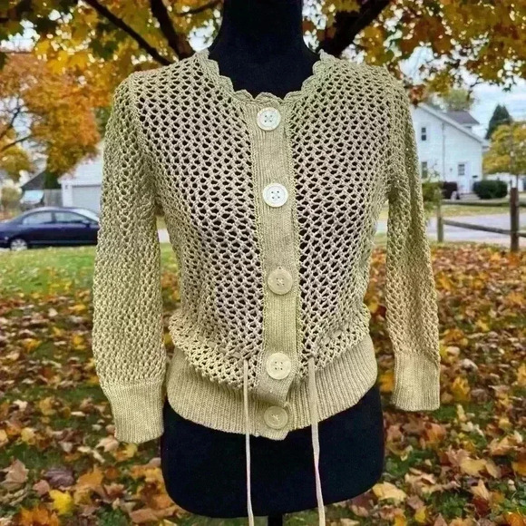 BNWT Banana Republic Open Knit Button Down Sweater Cardigan Size Small Tan - Picture 1 of 6